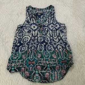 Anthropologie blue silk geometric tank top size 6